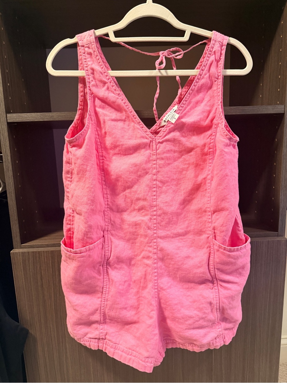 Athleta Pink Linen Romper with Pockets
